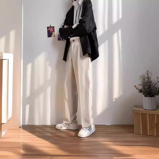 Black Straight-leg Draping Cropped Loose-fit Pants