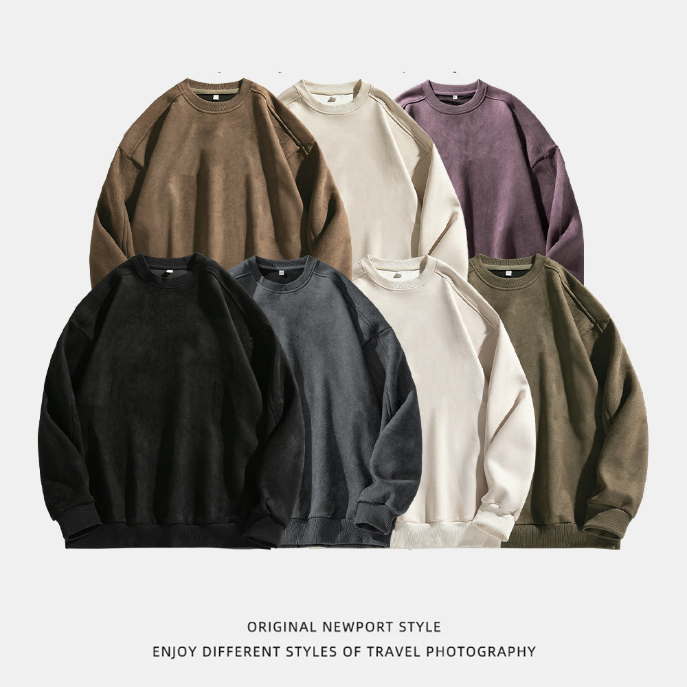 Suede-look Solid-color Casual Hoodless For Men