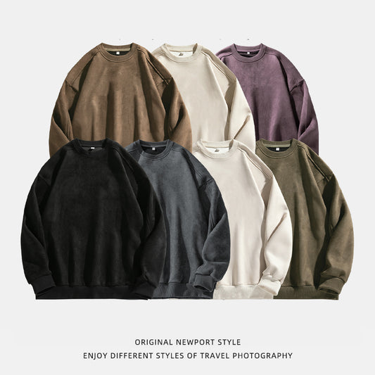 Suede-look Solid-color Casual Hoodless For Men