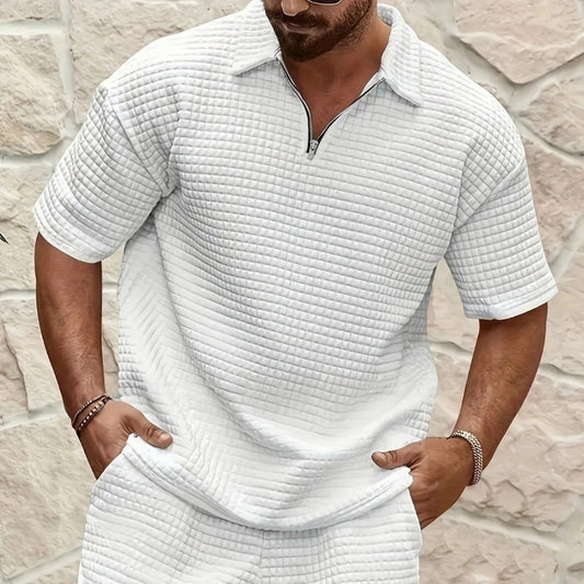 Men's Casual Jacquard Short-Sleeve Polo Shirt And Shorts Set