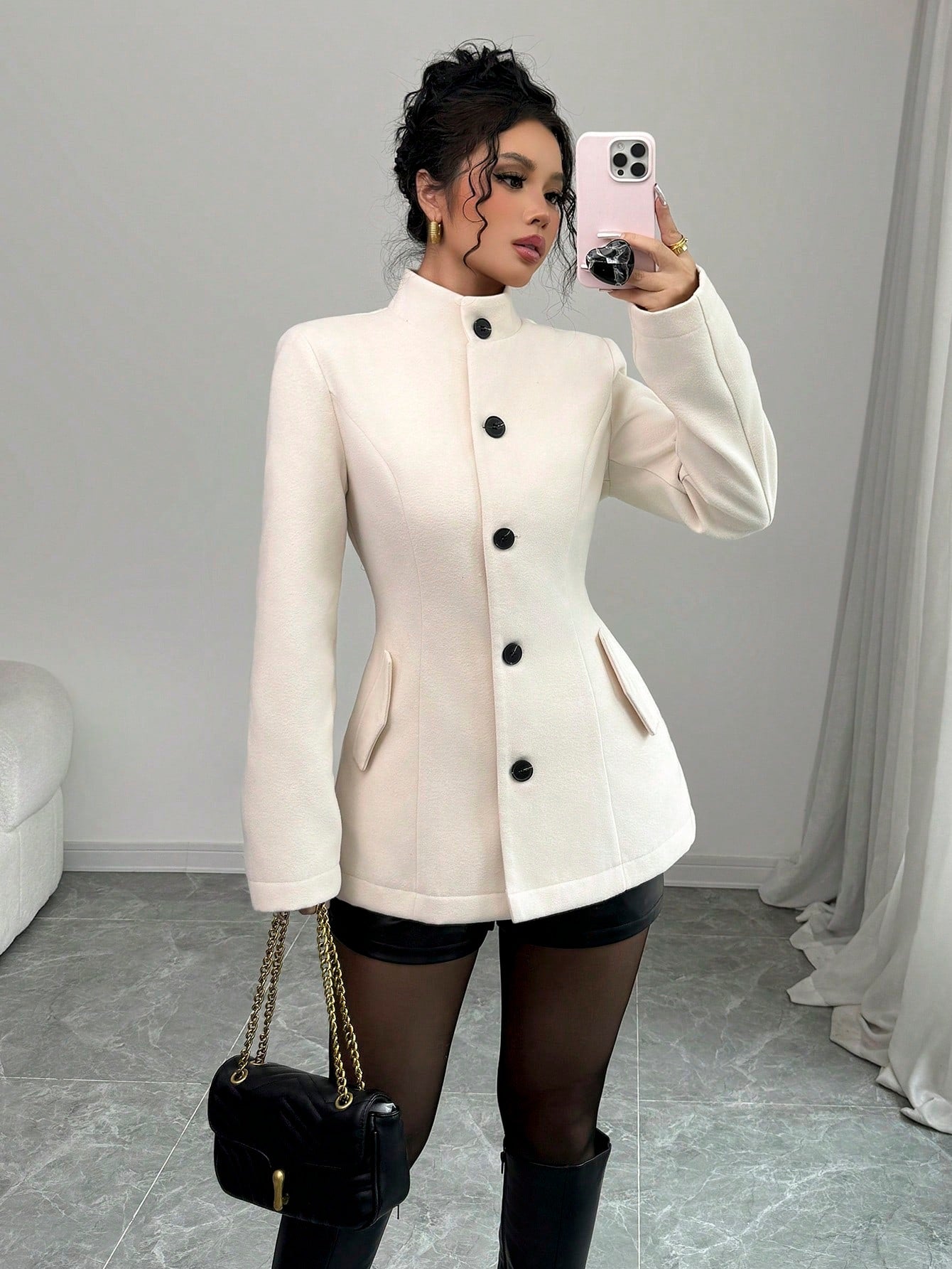 Womens Tailored Wool Coat With Buttons